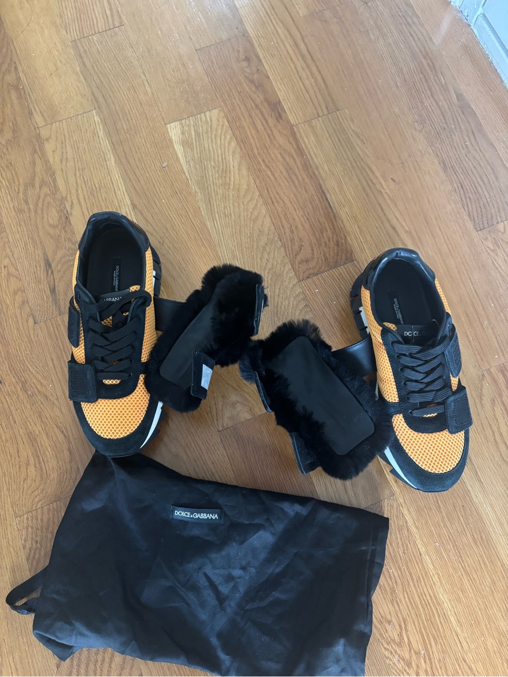 Dolce & Gabbana Black & Orange Fur Strap Sneakers Size 7 Women - Picture 8 of 8